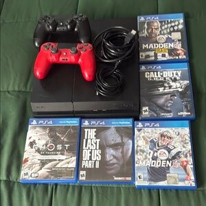Sony PS4 Console Set with Black and Red Controllers
